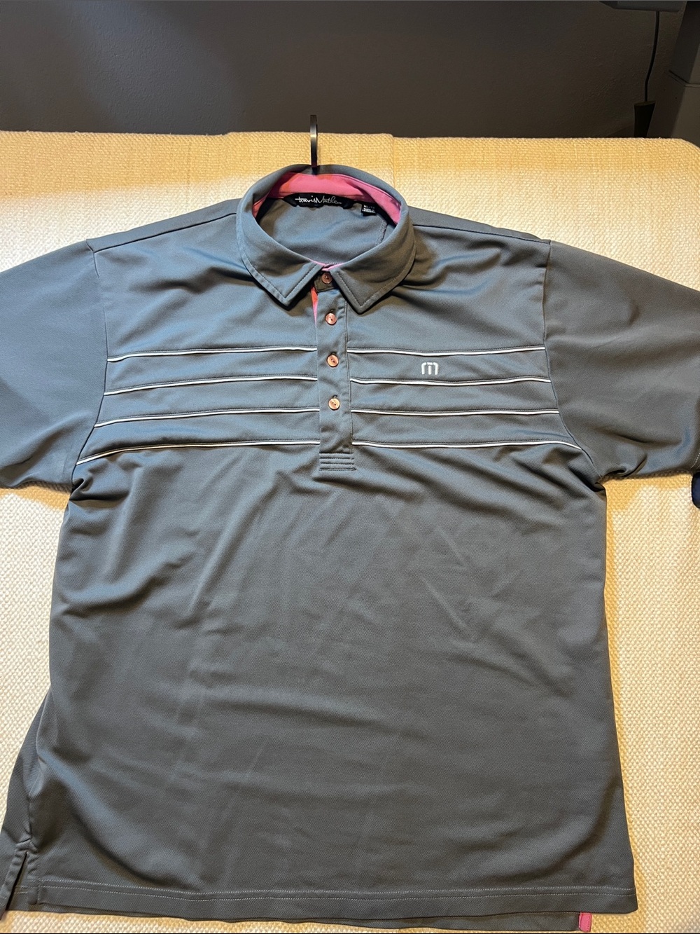 Travis Mathew Charcoal Polo with Pink Accent